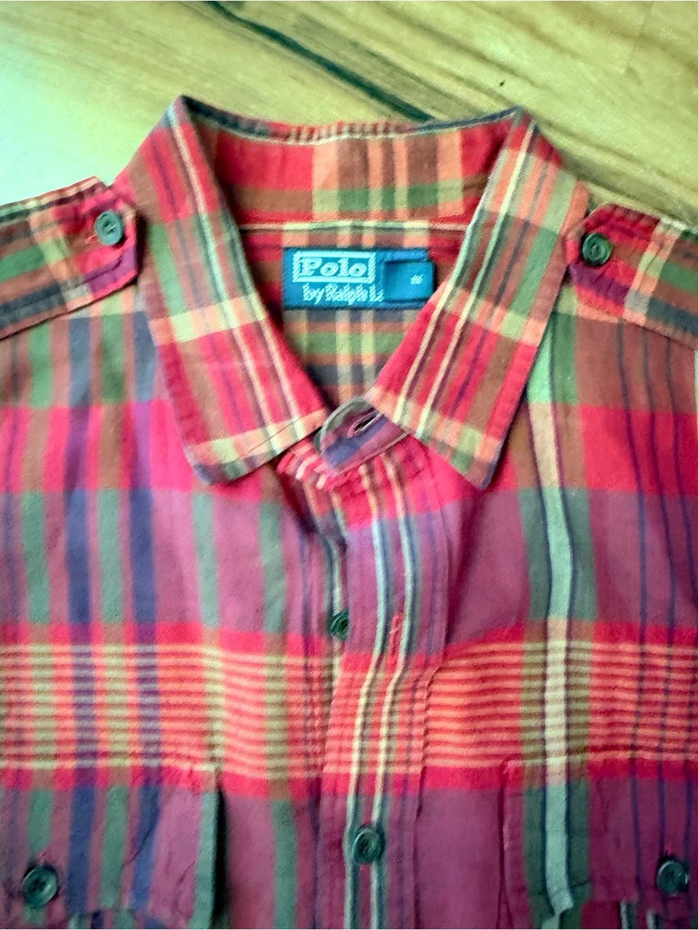 Vintage Polo Ralph Lauren Plaid Linen Cotton Button Front Shirt Men’s XL Red